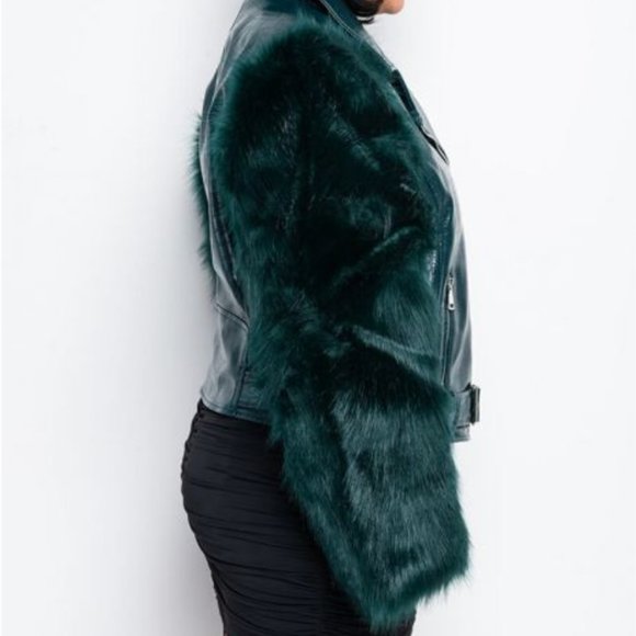 STUNNING PLUS AZALEA WANG NOLLA FAUX FUR ARMS CROC MOTO JACKET!!! - Picture 5 of 8
